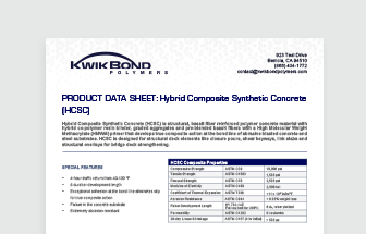 HCSC: Hybrid Composite Synthetic Concrete Data Sheet